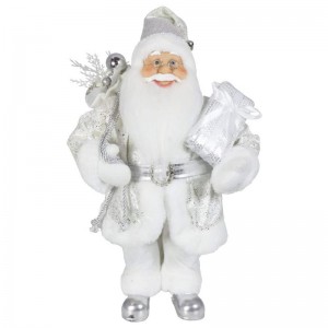 Nobile 45cm Decorazioninatalizie in piedi Santa Claus in argentonatale ornamenti albero forniture figurina tradizionale vacanza